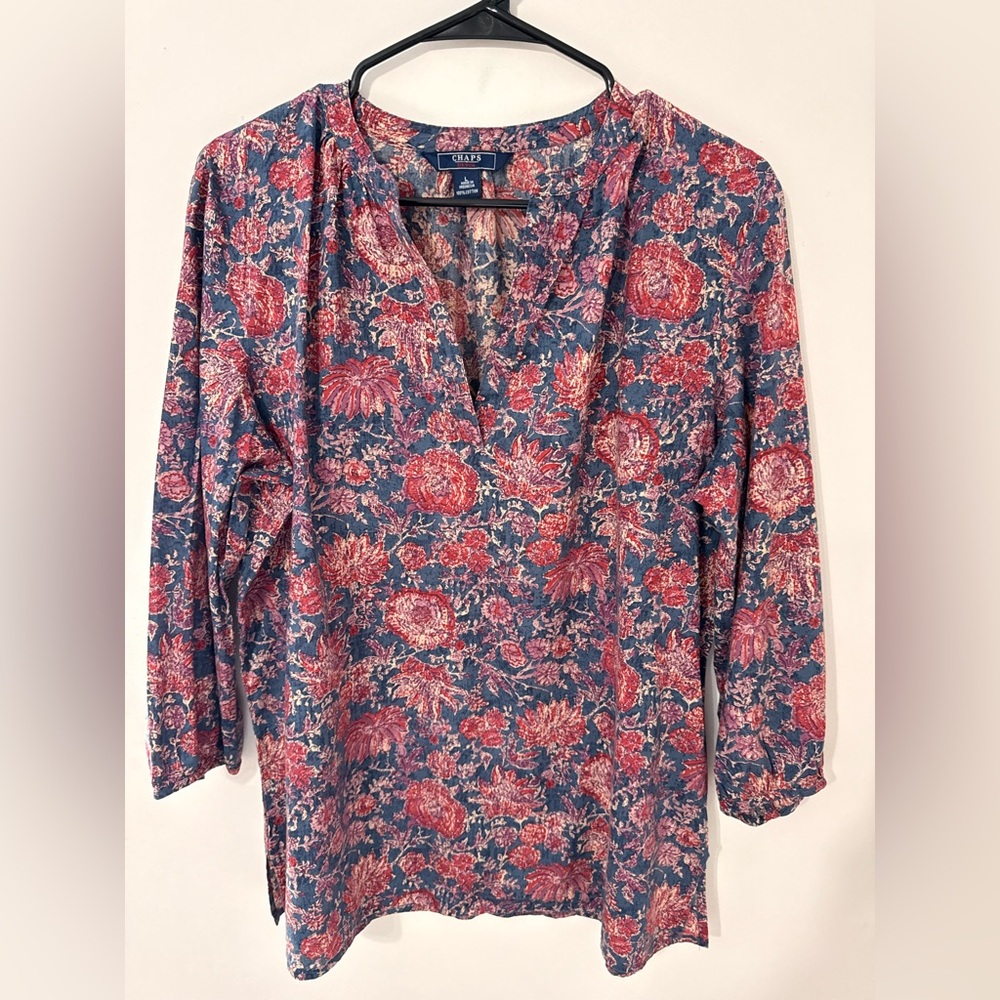 Chaps Blue and Red Floral Blouse